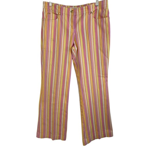 Rare VTG 90s Escada Sz 8 US Crop Womens LR Flare Striped Stretch Denim Jeans - Picture 1 of 10